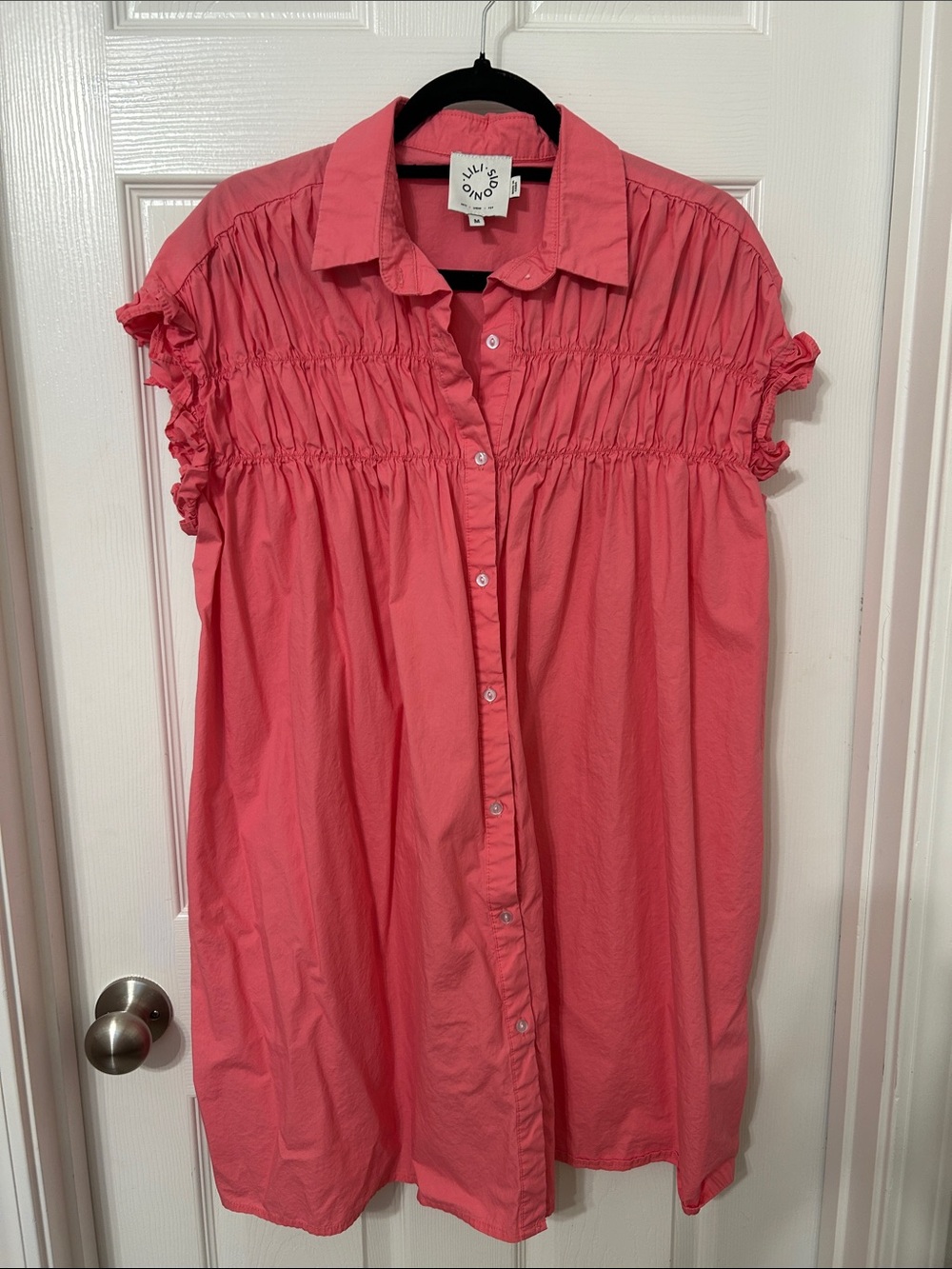 Coral Smocked Button-Front Dress
